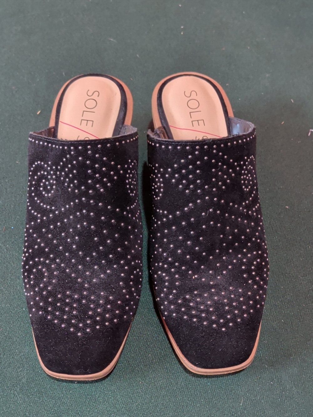 Sole Society Black Studded Suede Mule Slides